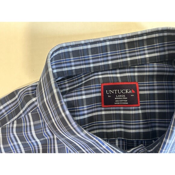 UNTUCKit Men's Large Long Sleeve Button Up Shirt LOT OF 2 Blue Green Plaid - Picture 4 of 9